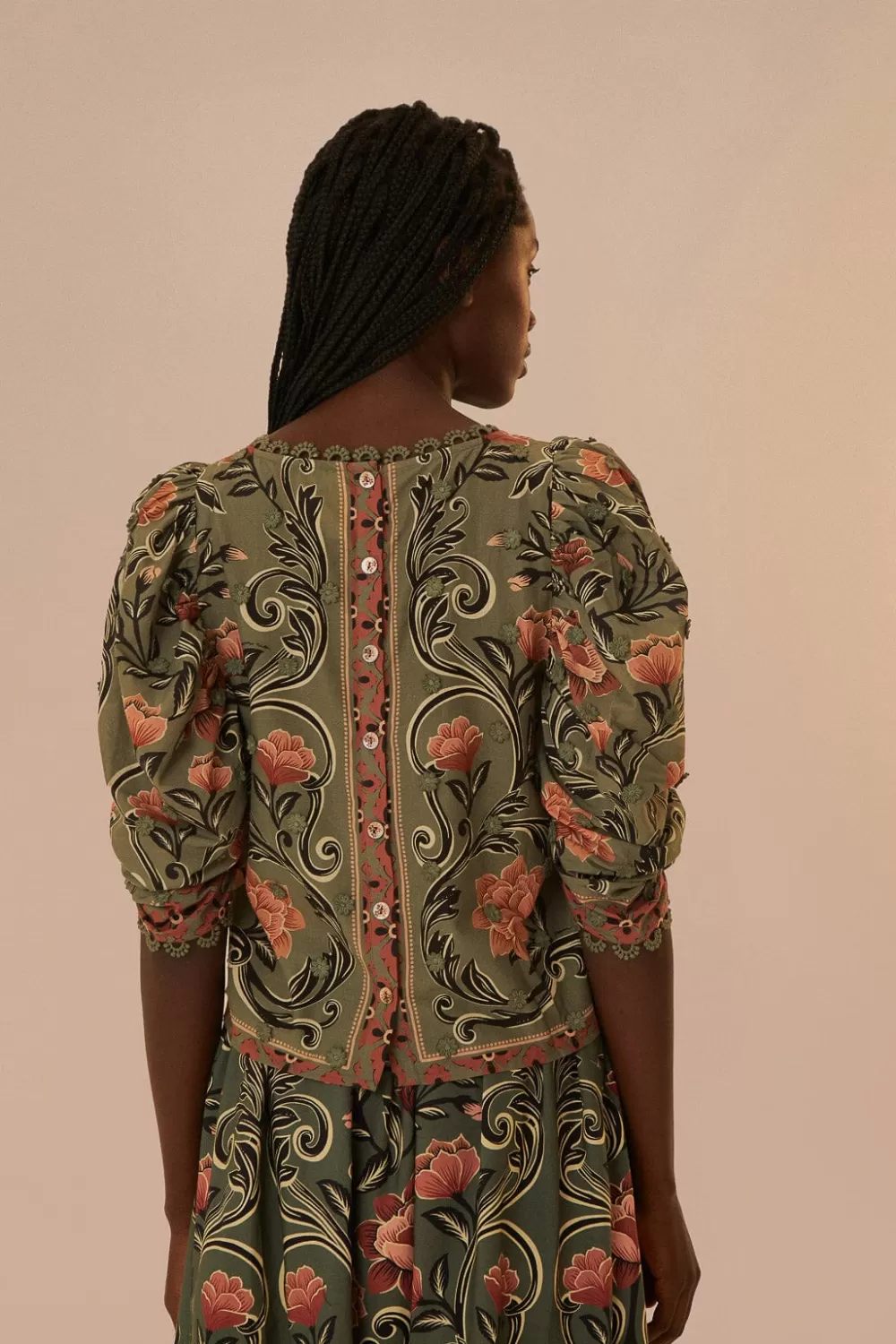 Arabesque Floral Green Blouse | FARM Rio Clearance