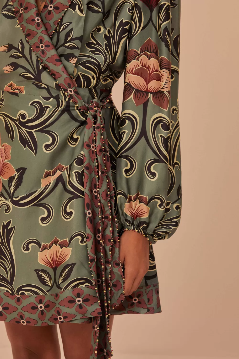 Arabesque Floral Green Long Sleeve Mini Dress | FARM Rio Cheap