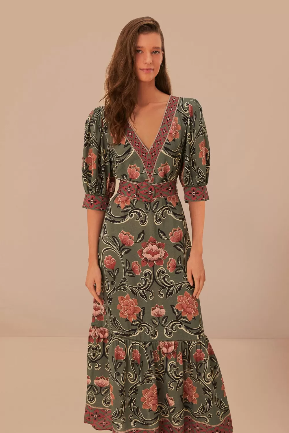 Arabesque Floral Green Maxi Dress | FARM Rio Hot