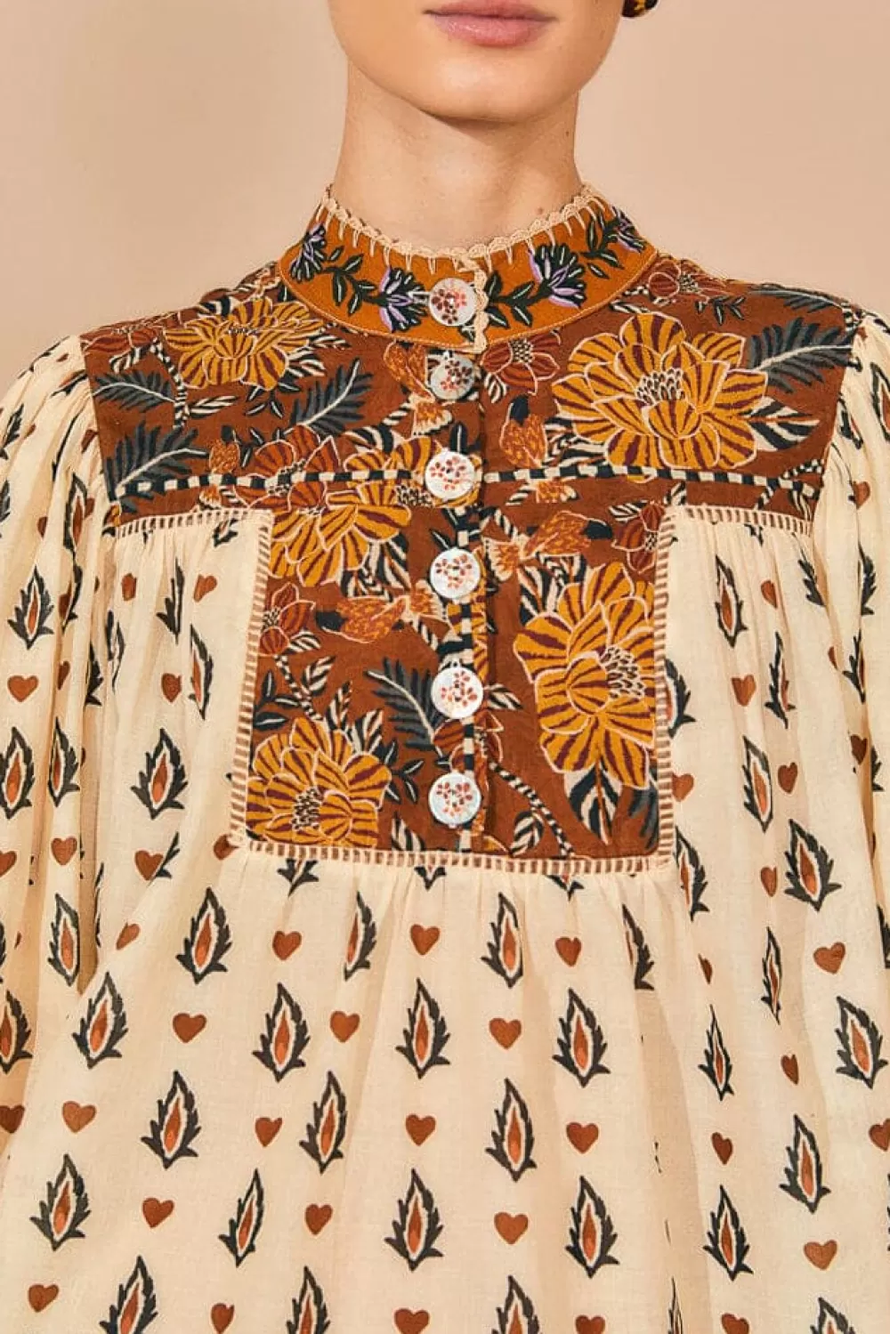 Beige Ainika Floral Long Sleeve Blouse | FARM Rio Best Sale