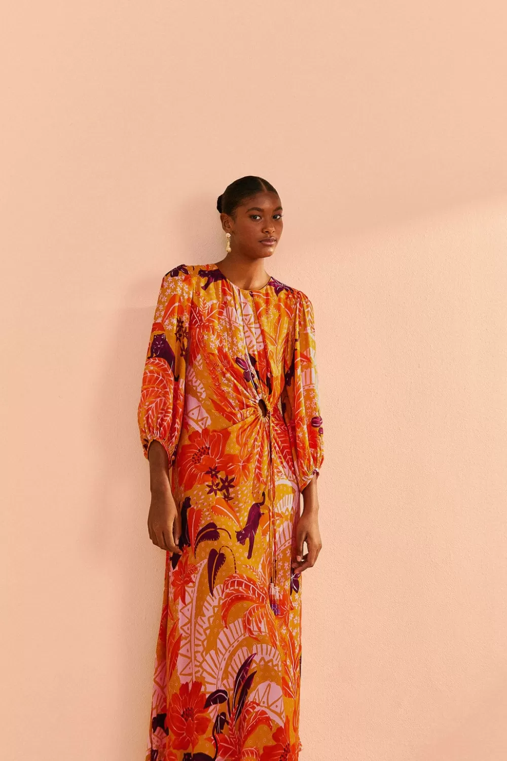 Beige Jungle Panther Lenzing™ Ecovero™ Viscose Midi Dress | FARM Rio Online