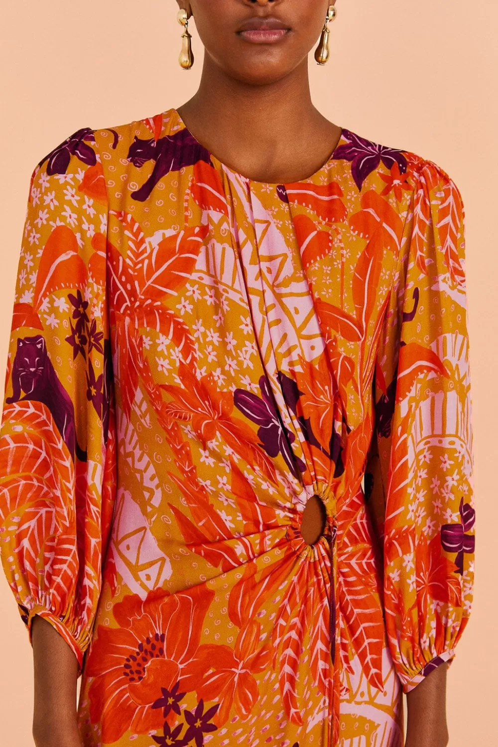 Beige Jungle Panther Lenzing™ Ecovero™ Viscose Midi Dress | FARM Rio Online