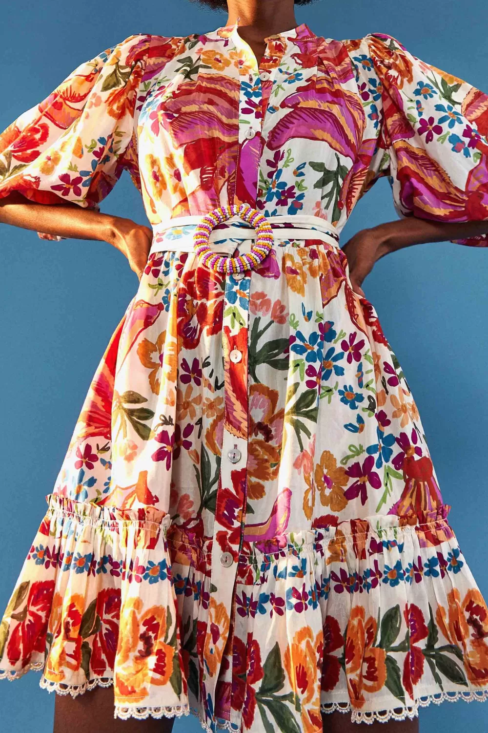 BELTED MINI DRESS | White Spring Bananas | FARM Rio Shop