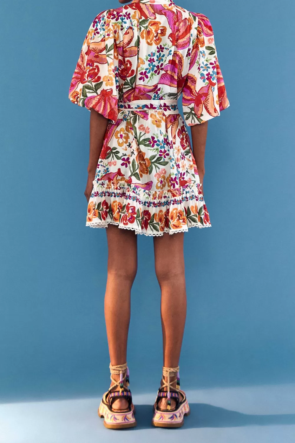 BELTED MINI DRESS | White Spring Bananas | FARM Rio Shop