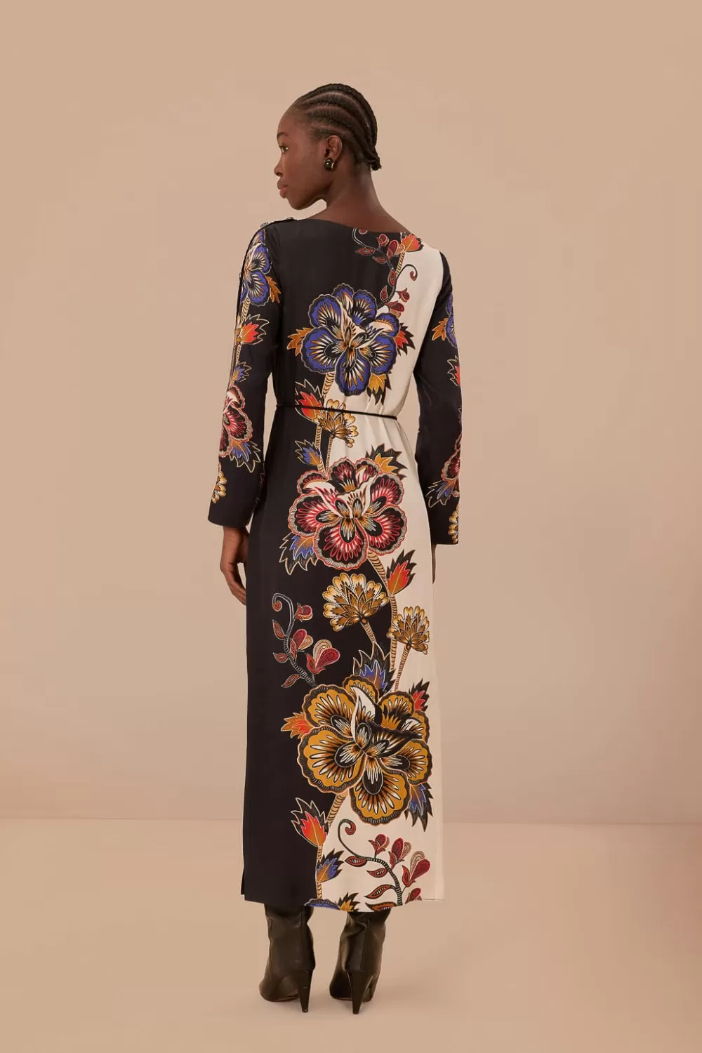 Black And White Maxi Floral LENZING™ ECOVERO™ Viscose Midi Dress | FARM Rio Shop