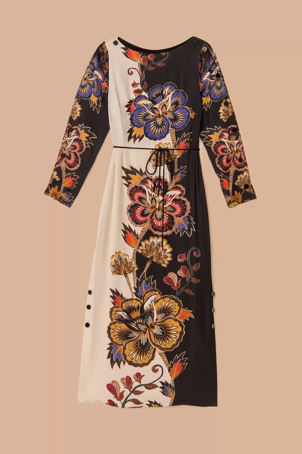 Black And White Maxi Floral LENZING™ ECOVERO™ Viscose Midi Dress | FARM Rio Shop