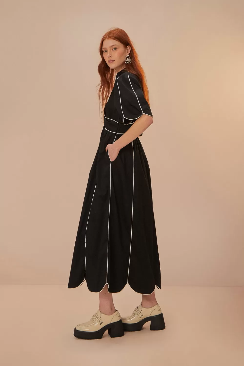 Black And White Short Sleeve Midi Dress | FARM Rio Discount