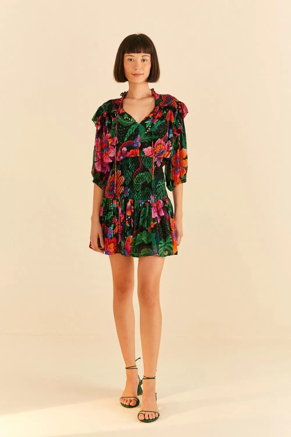 Black Blooming Garden Mini Dress | FARM Rio Cheap