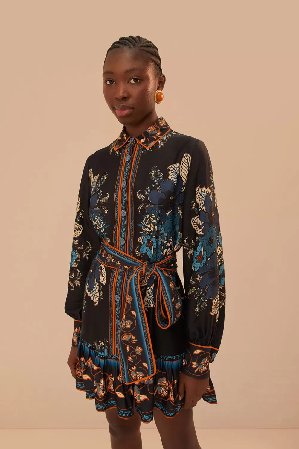 Black Blossom Tapestry LENZING™ ECOVERO™ Viscose Mini Dress | FARM Rio Shop