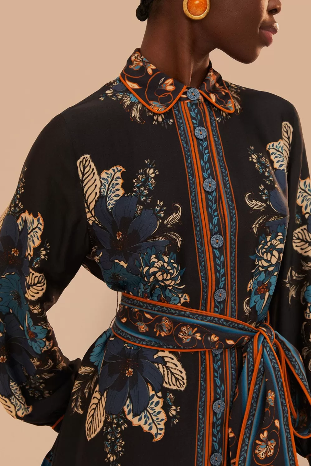 Black Blossom Tapestry LENZING™ ECOVERO™ Viscose Mini Dress | FARM Rio Shop