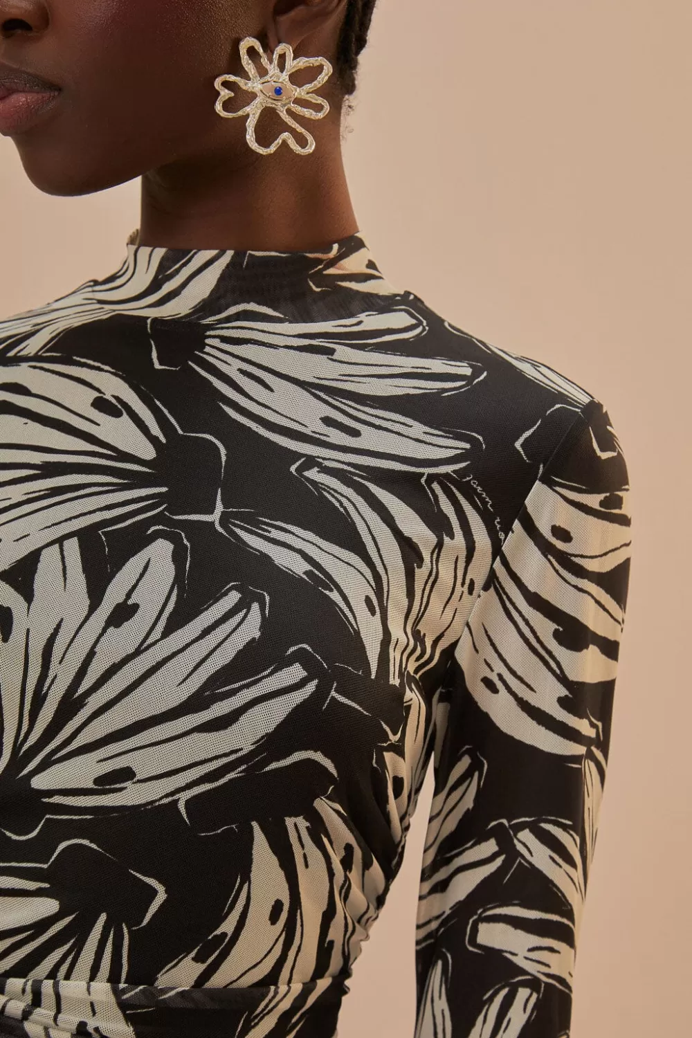 Black Bossa Banana Tulle Blouse | FARM Rio Flash Sale