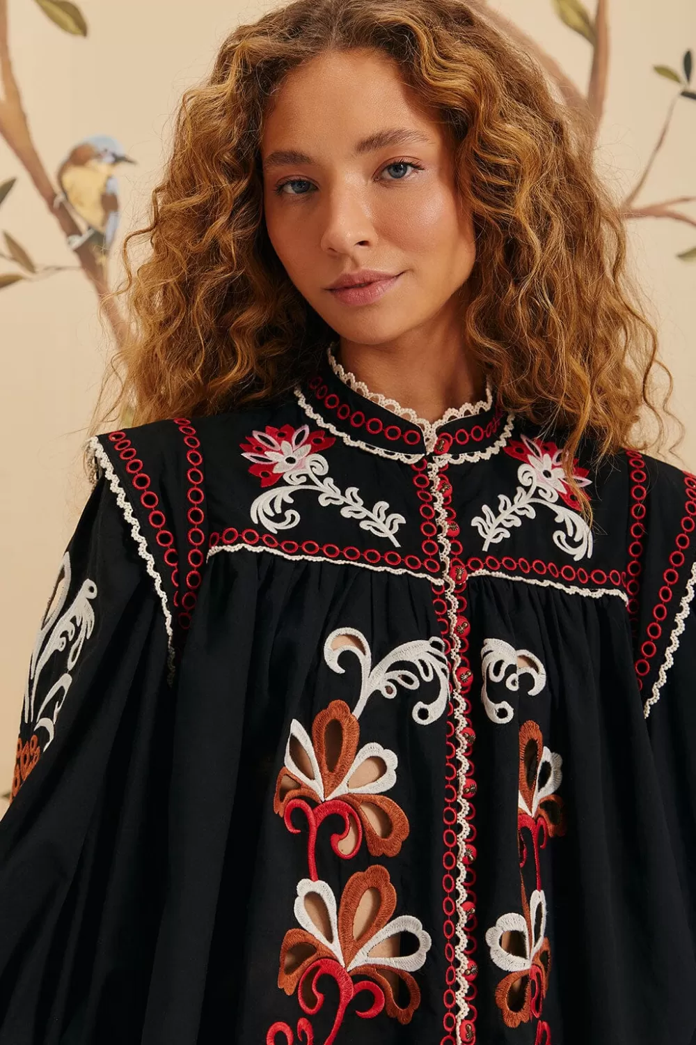 Black Cashew Mandala Richilieu Blouse | FARM Rio Best Sale
