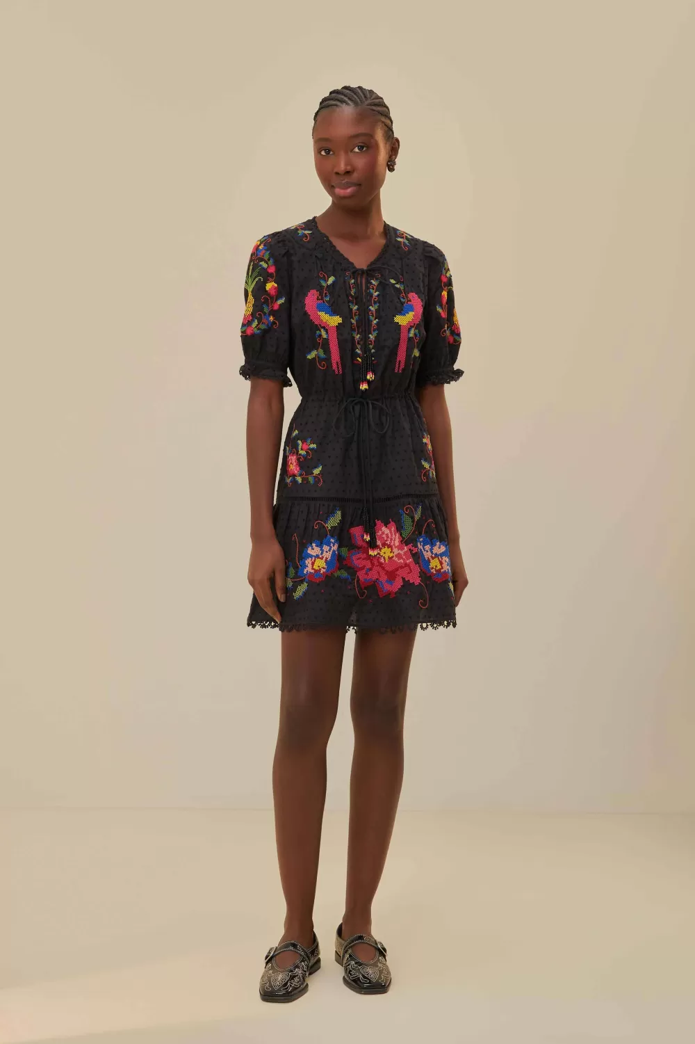 Black Embroidered Mini Dress | FARM Rio Cheap