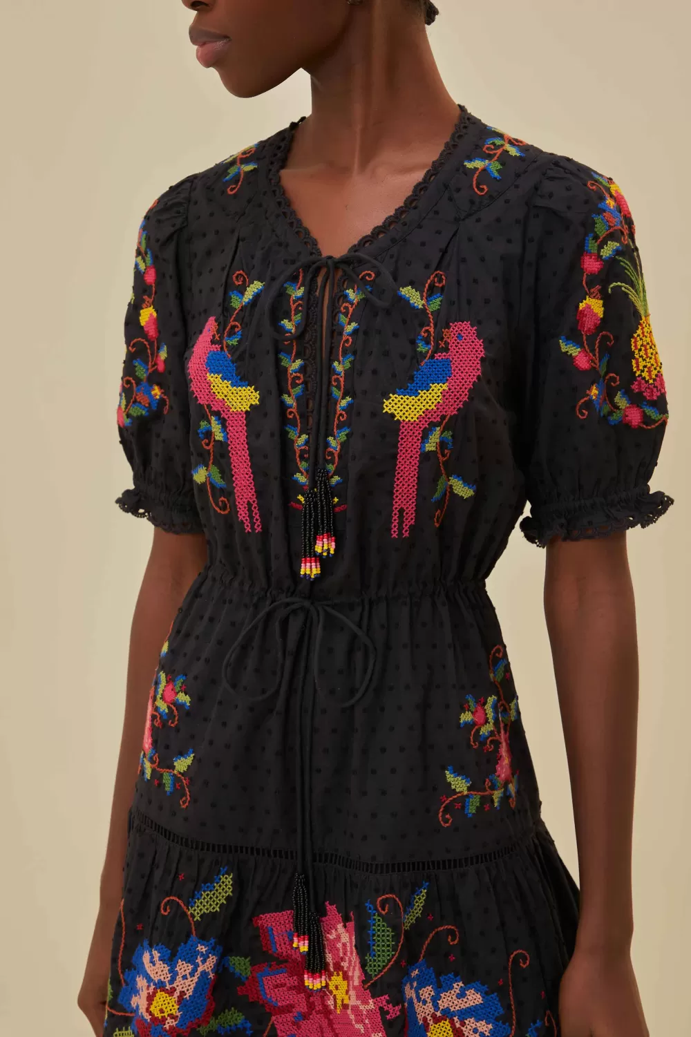 Black Embroidered Mini Dress | FARM Rio Cheap