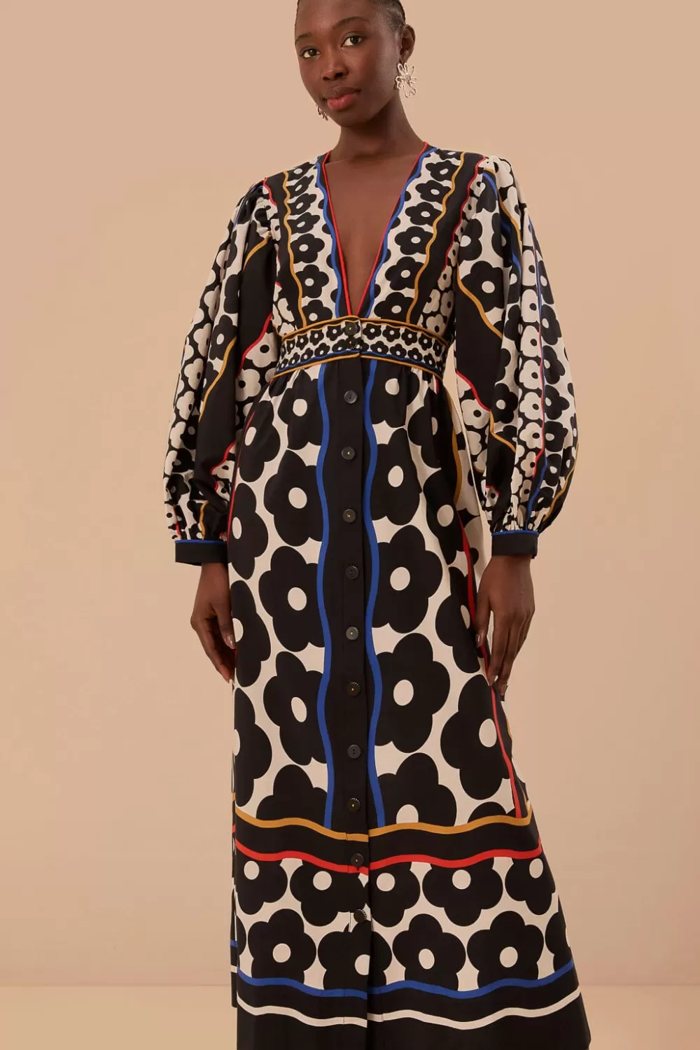 Black Farm Daisy Plunging Neck Maxi Dress | FARM Rio Discount
