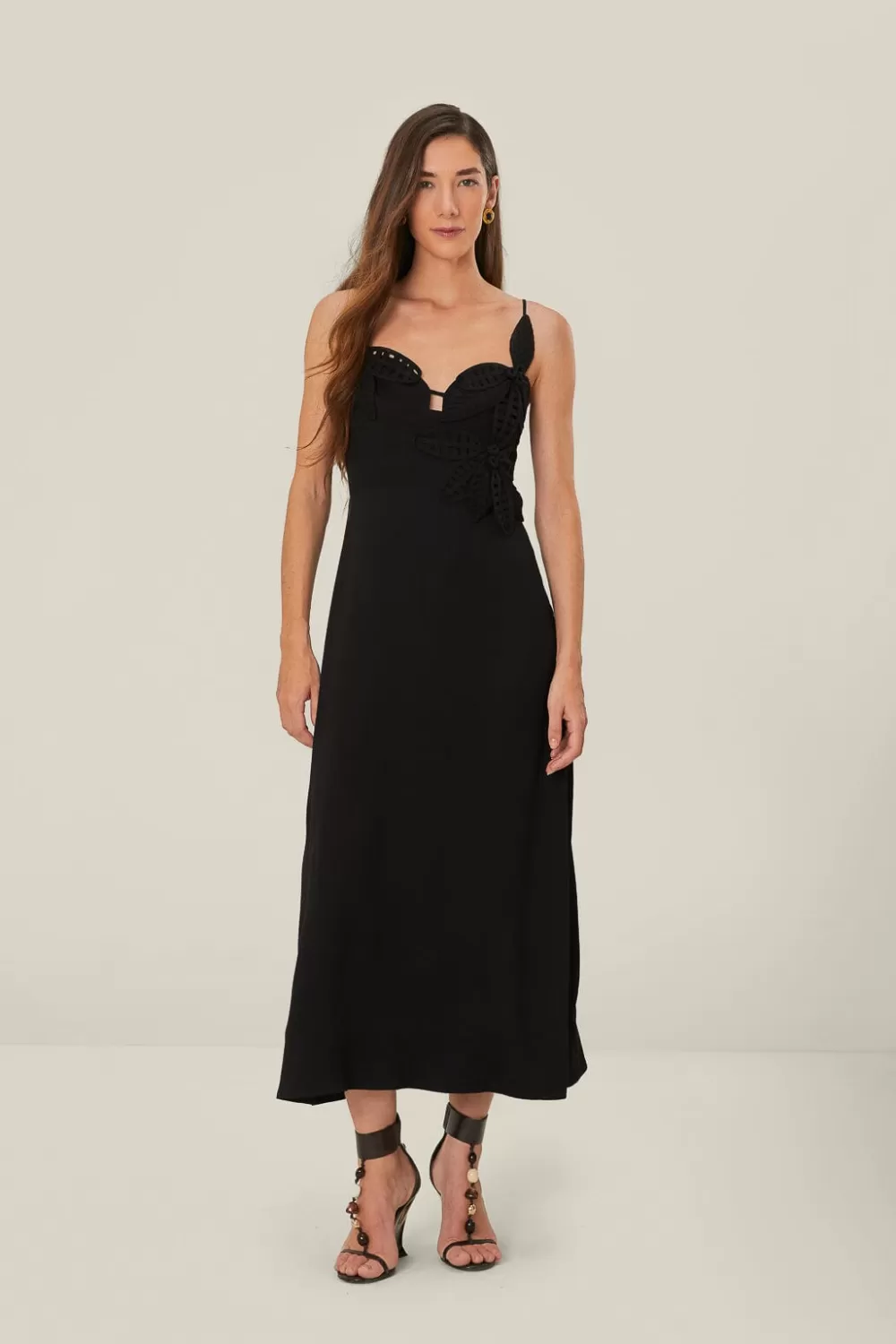 Black Flowered Bust Midi Dress | FARM Rio Cheap