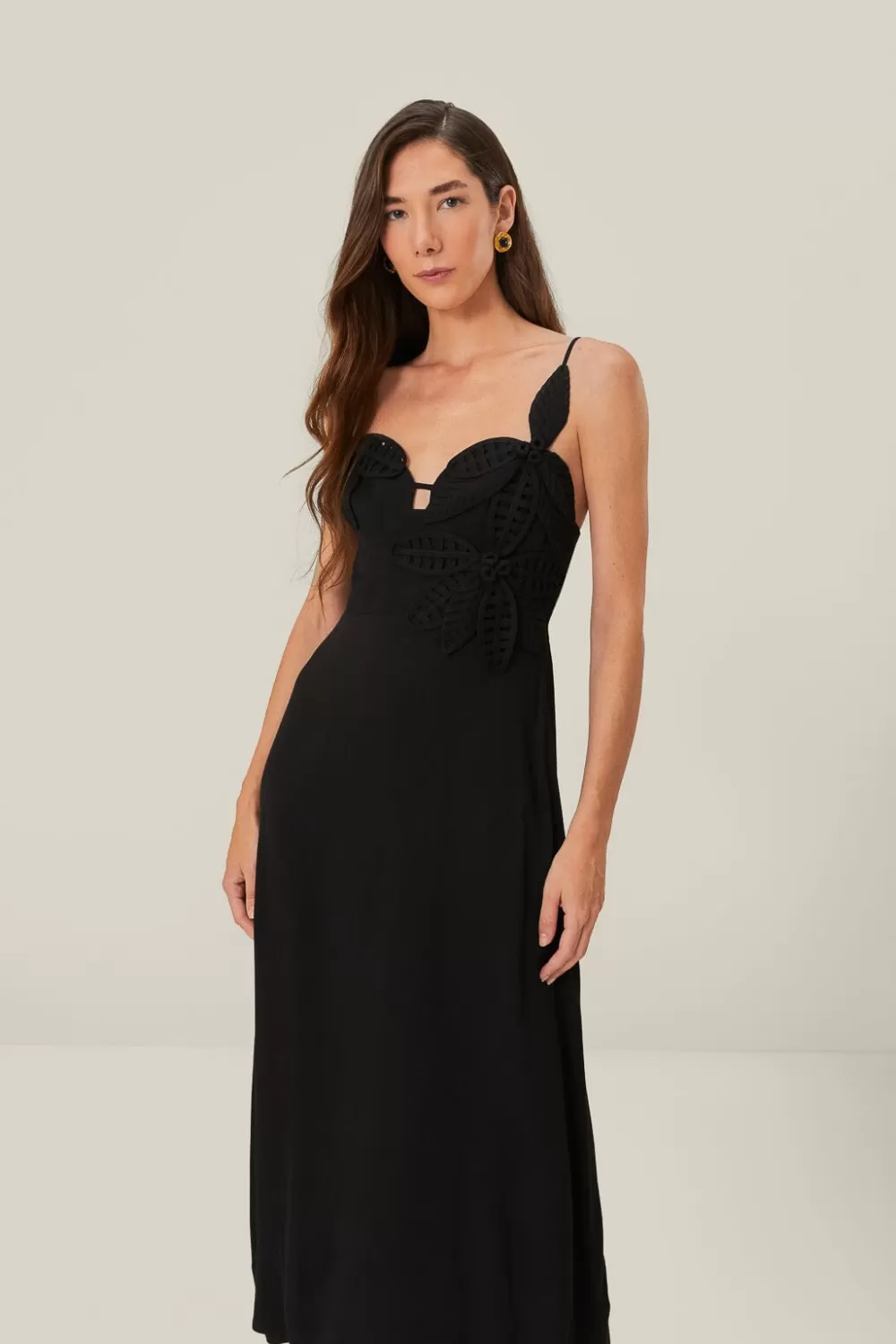 Black Flowered Bust Midi Dress | FARM Rio Cheap