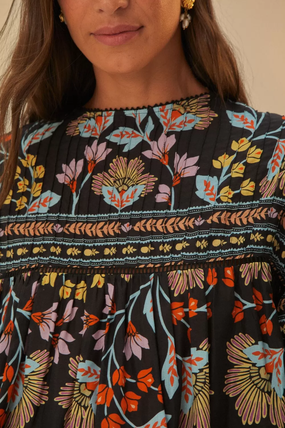 Black Flowery Ruffle Blouse | FARM Rio Cheap