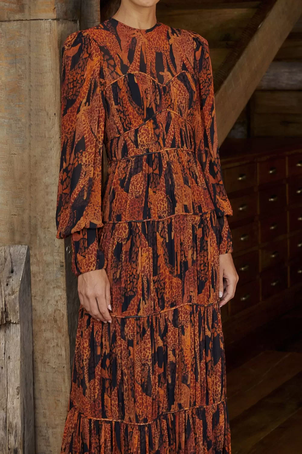 Black Giraffes Puff Sleeve Maxi Dress | FARM Rio Outlet