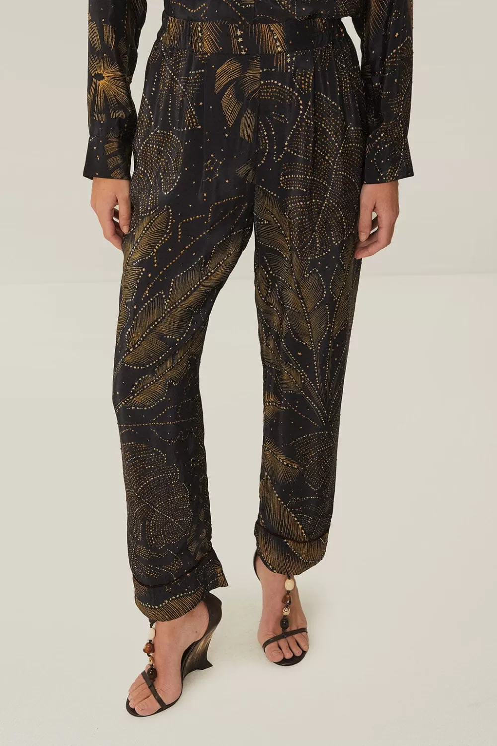 Black Golden Foliage Pajama Pants | FARM Rio New