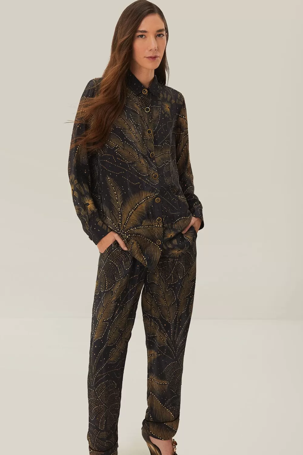 Black Golden Foliage Pajama Pants | FARM Rio New