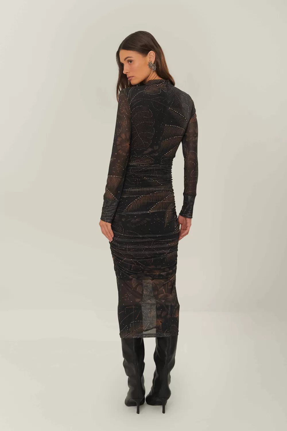 Black Golden Foliage Tulle Midi Dress | FARM Rio Cheap