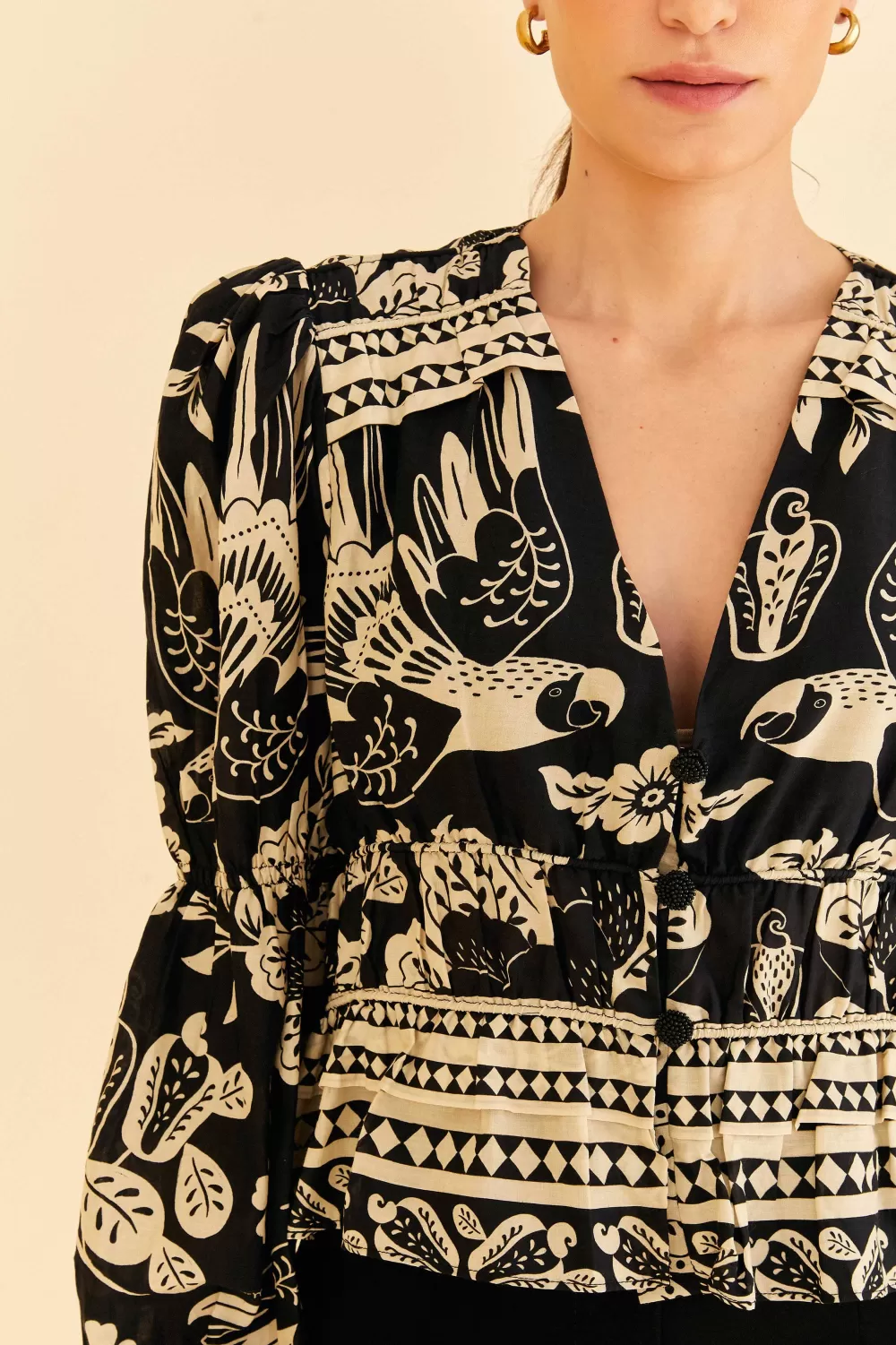 Black Graphic Floral Blouse | FARM Rio Cheap