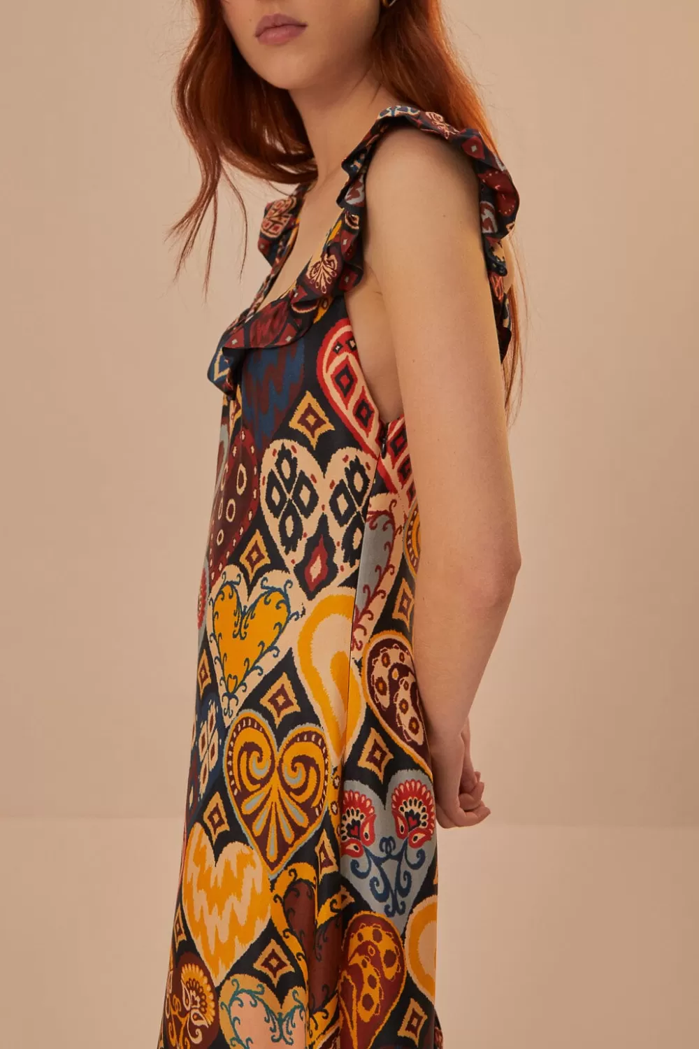 Black Hearts Ikat LENZING™ ECOVERO™ Viscose Maxi Dress | FARM Rio Outlet