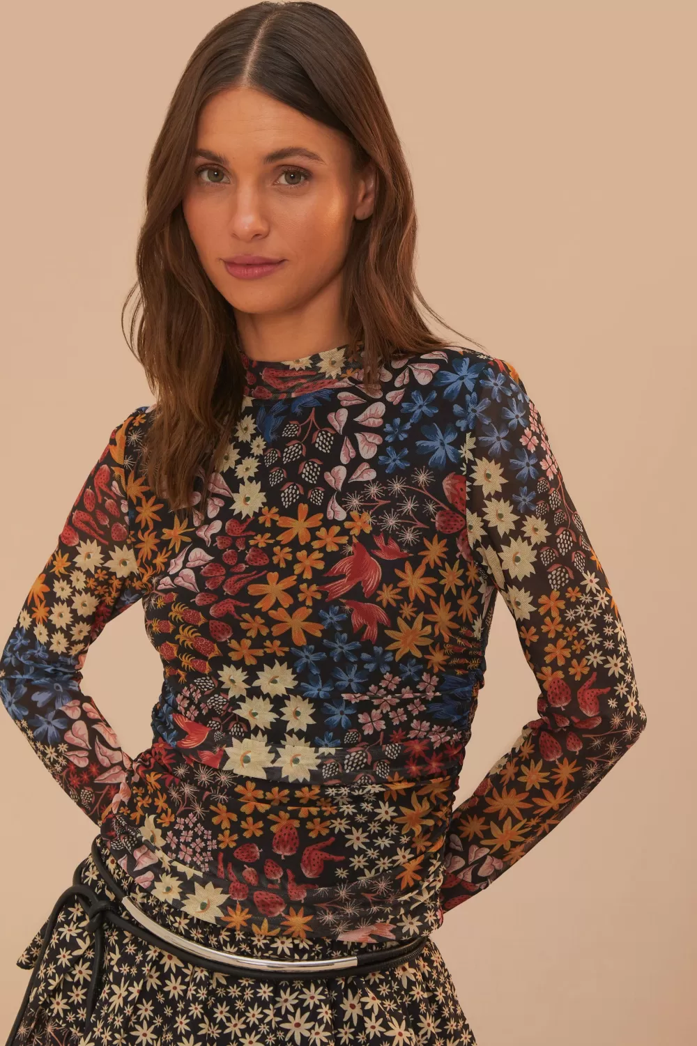 Black Juju Garden Tulle Blouse | FARM Rio New