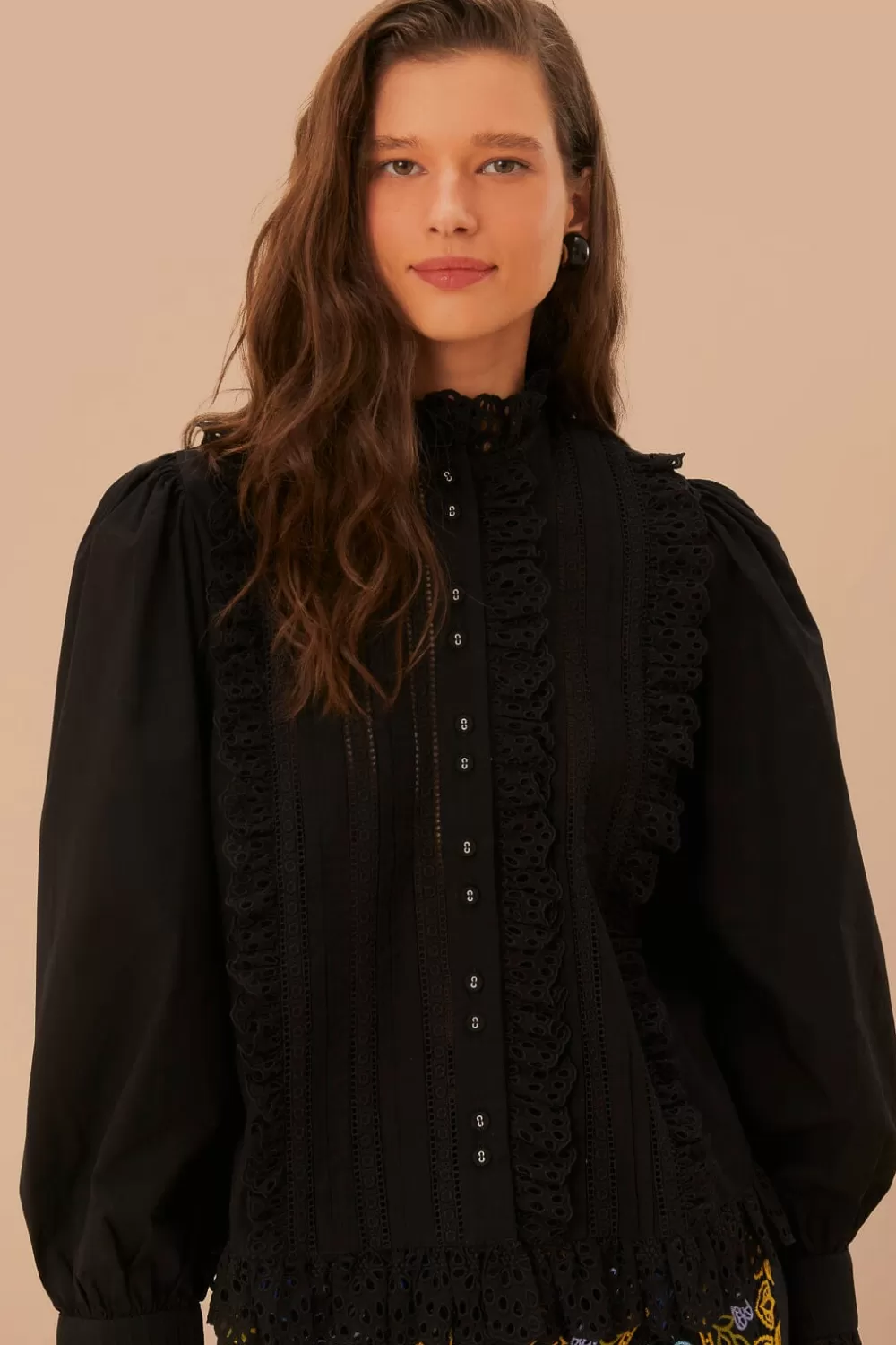 Black Lace And Pleat Blouse | FARM Rio Sale
