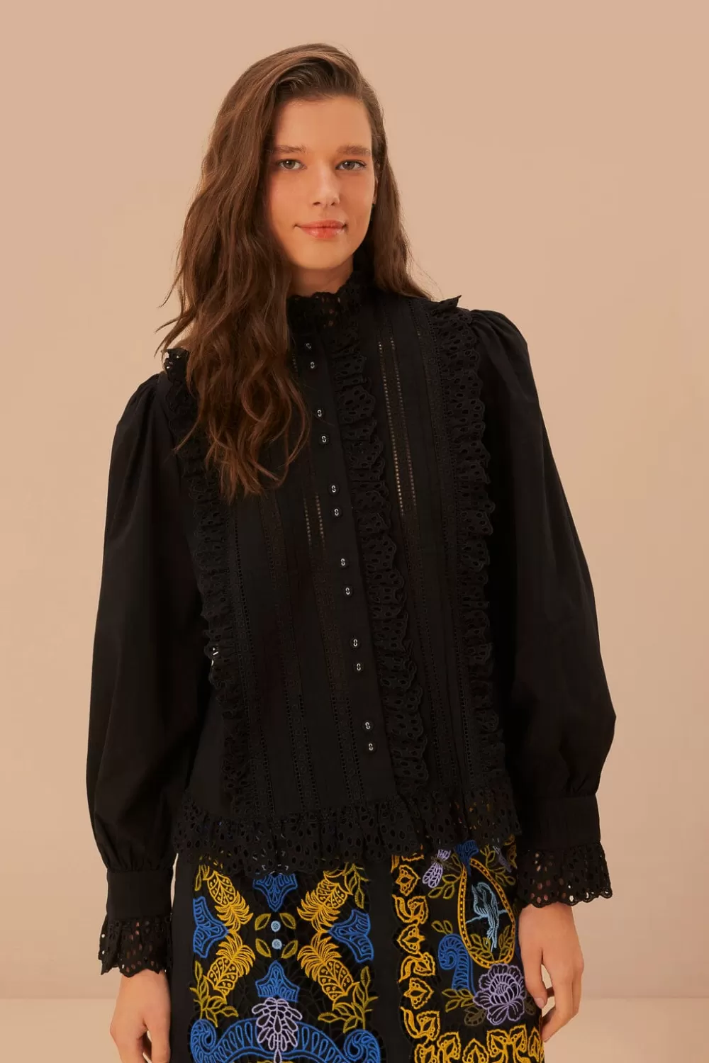 Black Lace And Pleat Blouse | FARM Rio Sale