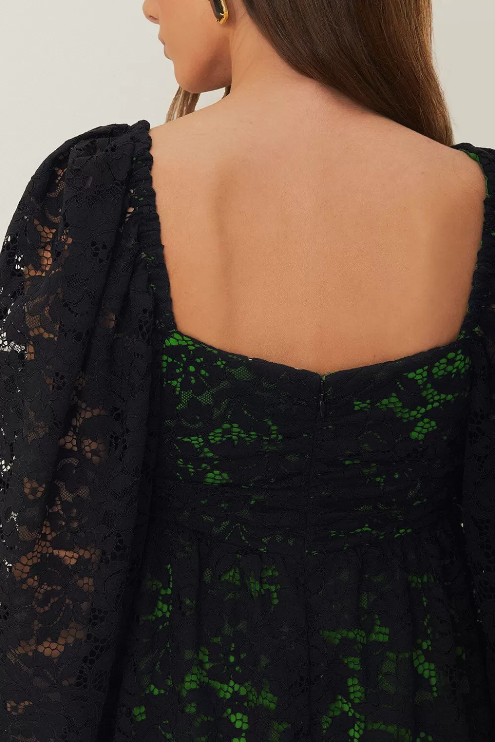 Black Lace Long Sleeve Midi Dress | FARM Rio Hot