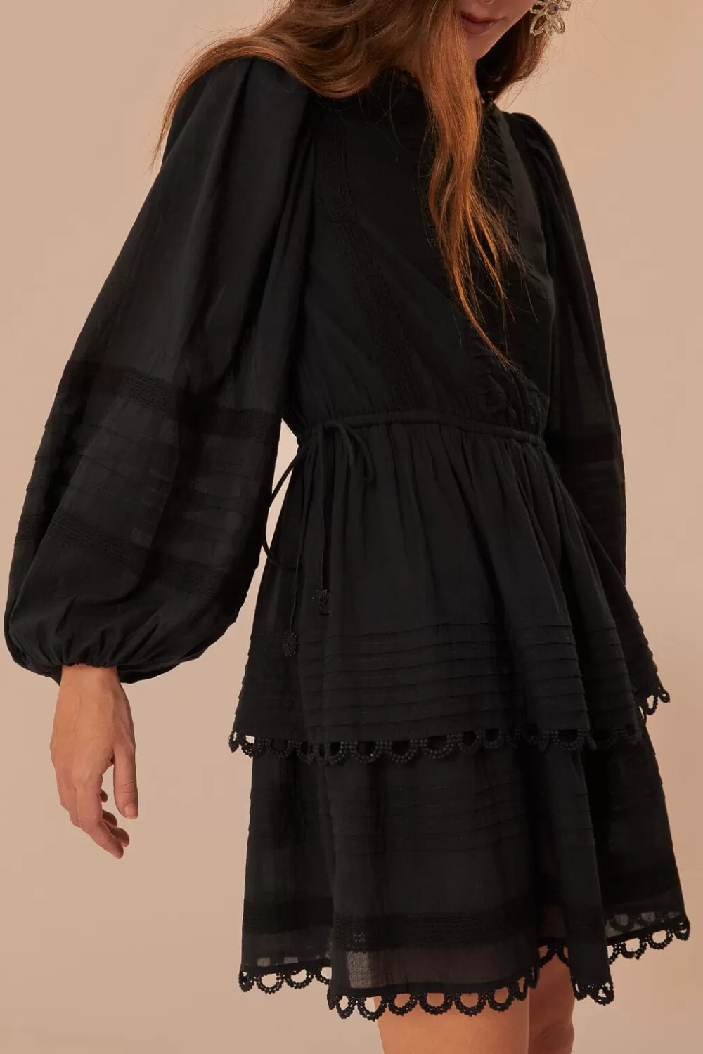 Black Lace Long Sleeve Mini Dress | FARM Rio Best