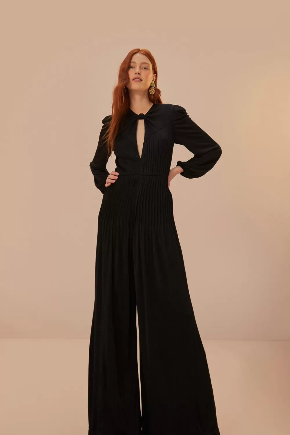 Black Long Sleeve Knot Jumpsuit | FARM Rio Shop