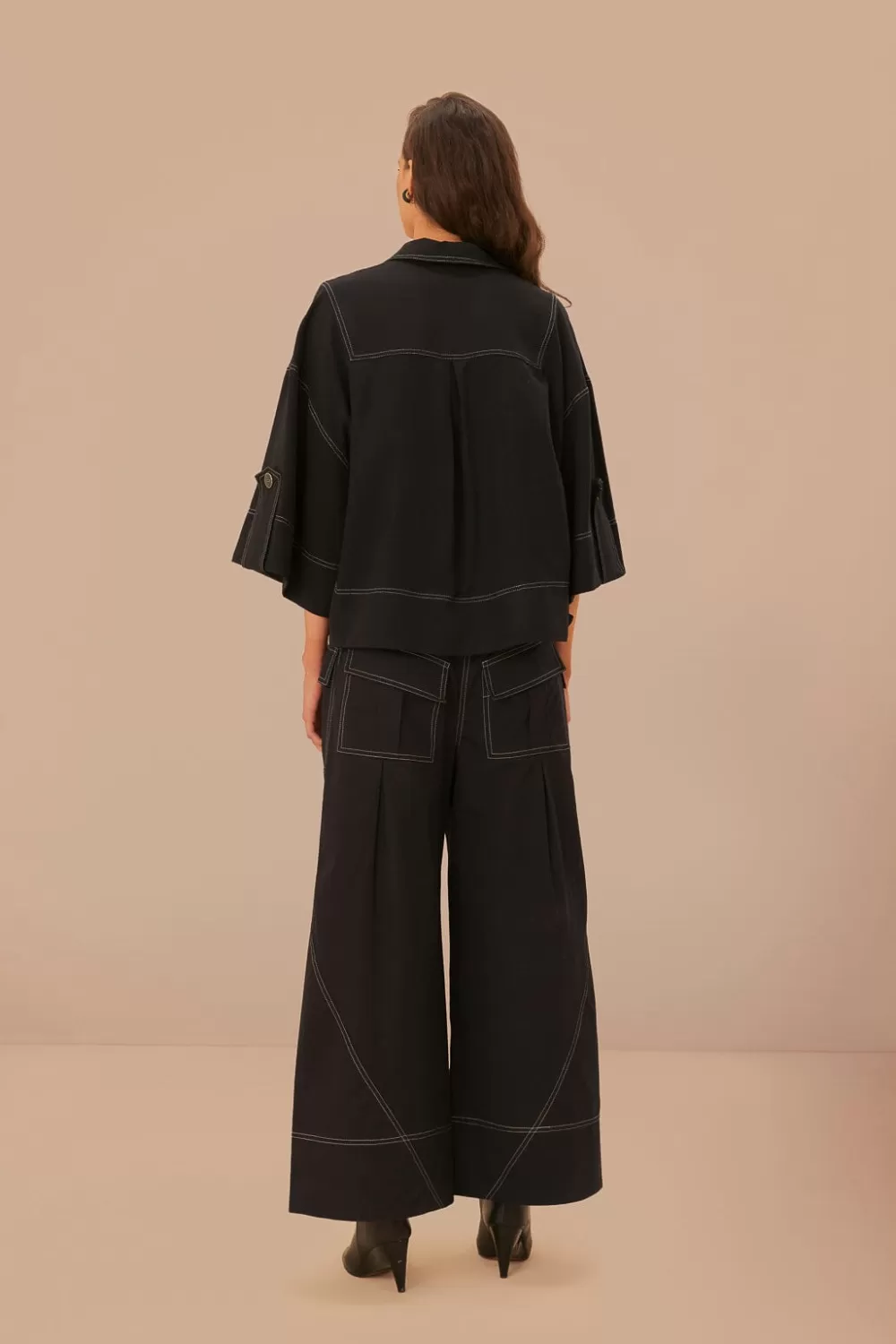 Black Low Waisted Topstiched Pants | FARM Rio Store