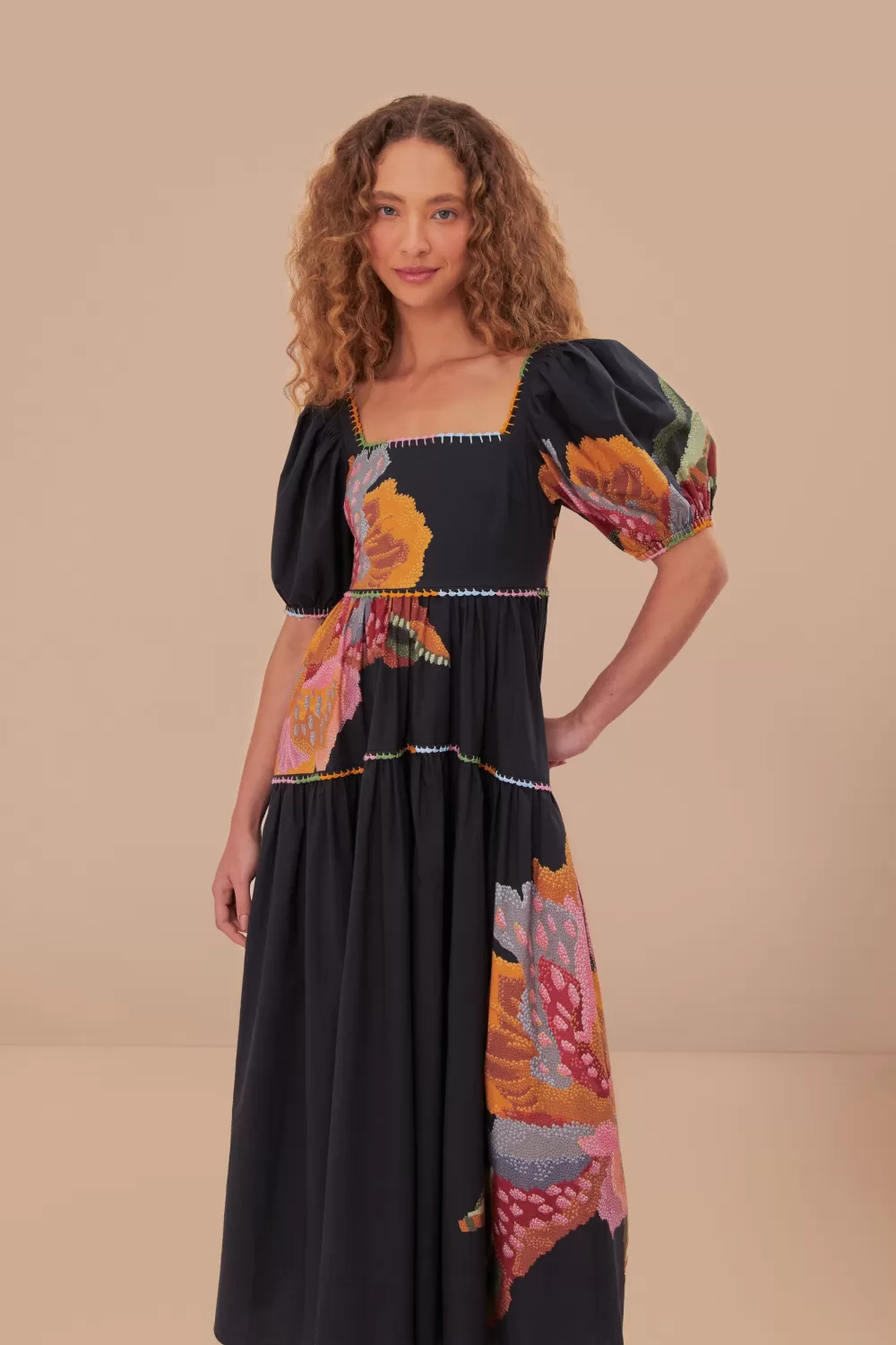 Black Lucy Floral Maxi Dress | FARM Rio Fashion