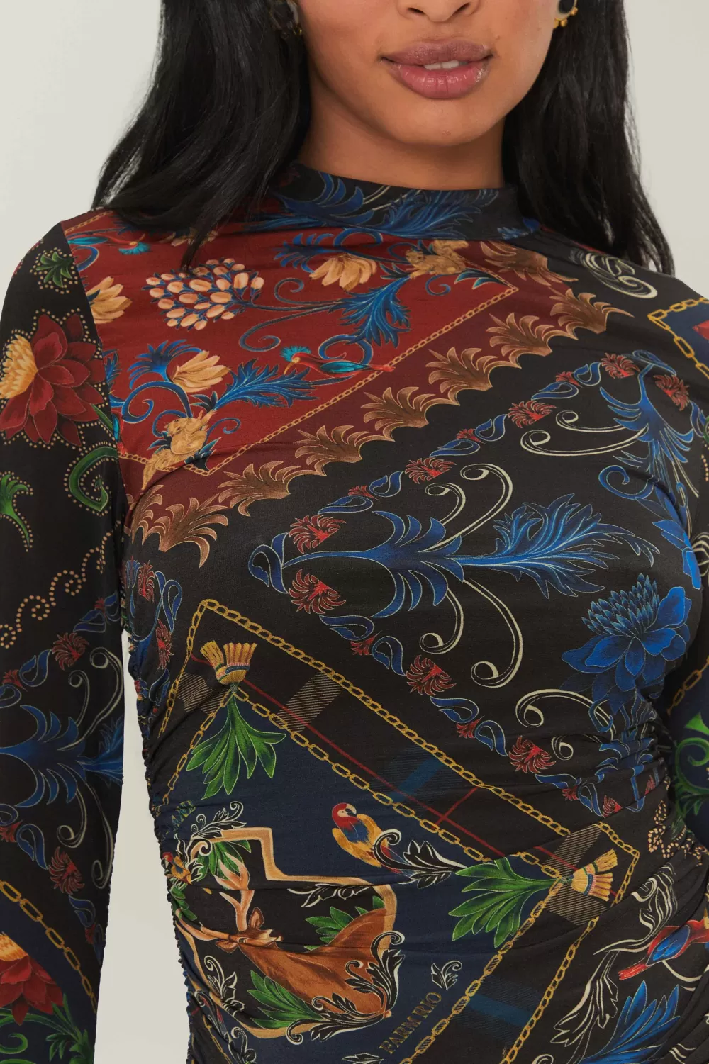 Black Mixed Arabesque Scarves Jersey Blouse | FARM Rio Cheap