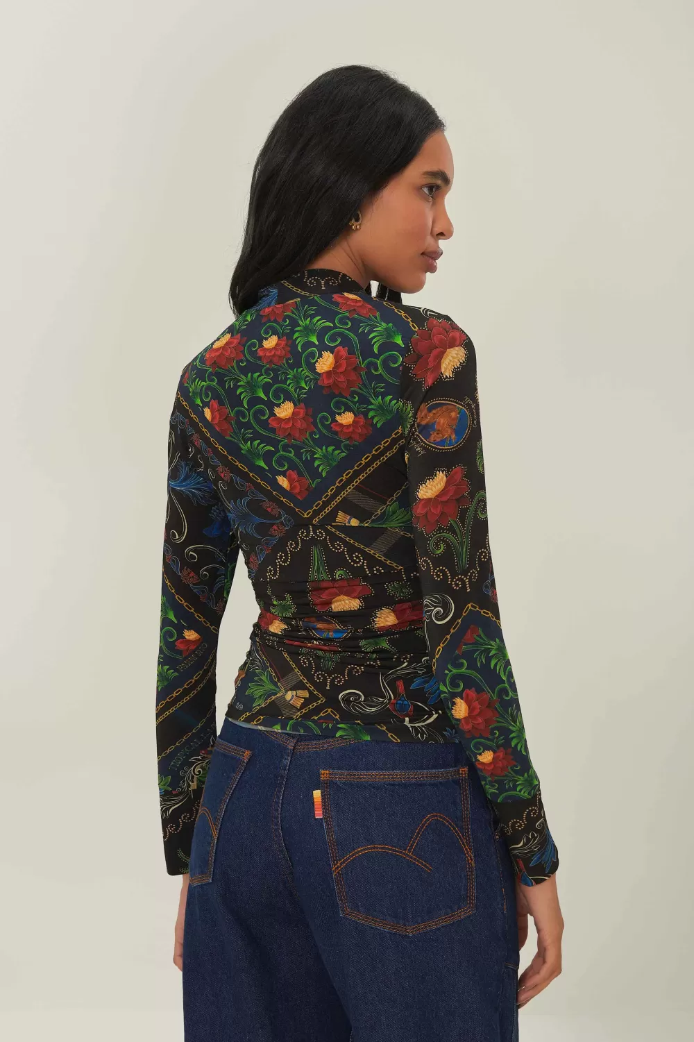 Black Mixed Arabesque Scarves Jersey Blouse | FARM Rio Cheap