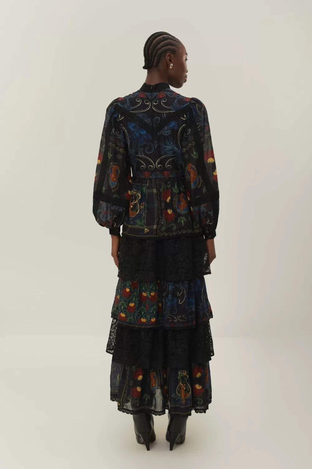 Black Mixed Arabesque Scarves Long Sleeve Maxi Dress | FARM Rio Sale
