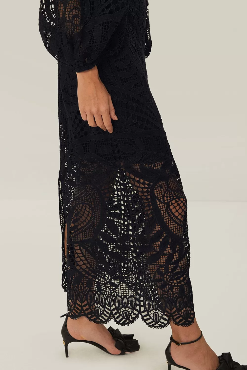 Black Nature Guipure Midi Dress | FARM Rio Flash Sale
