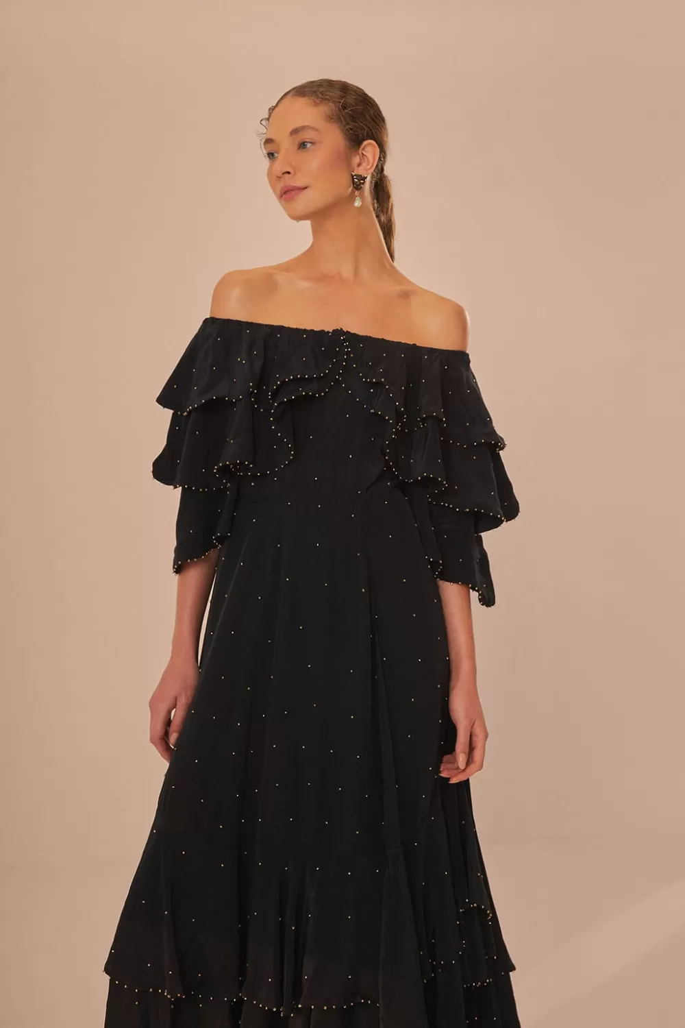 Black Off-Shoulder Maxi Dress | FARM Rio Hot