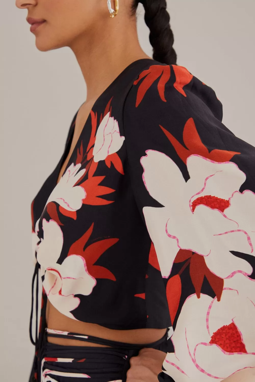 Black Peony Long Sleeve Blouse | FARM Rio New