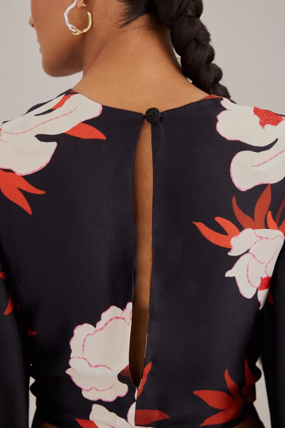 Black Peony Long Sleeve Blouse | FARM Rio New