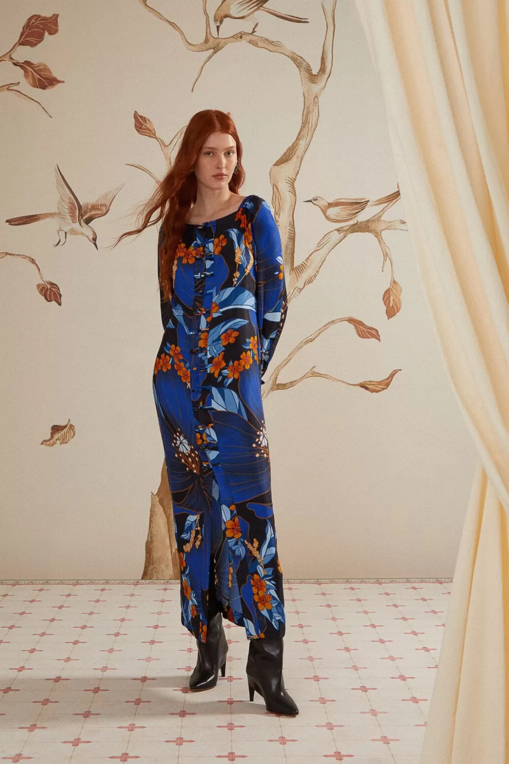 Black Pietra Floral LENZING™ ECOVERO™ Viscose Midi Dress | FARM Rio Clearance