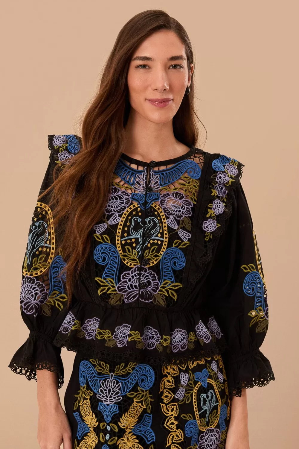 Black Richelieu Blouse | FARM Rio Fashion