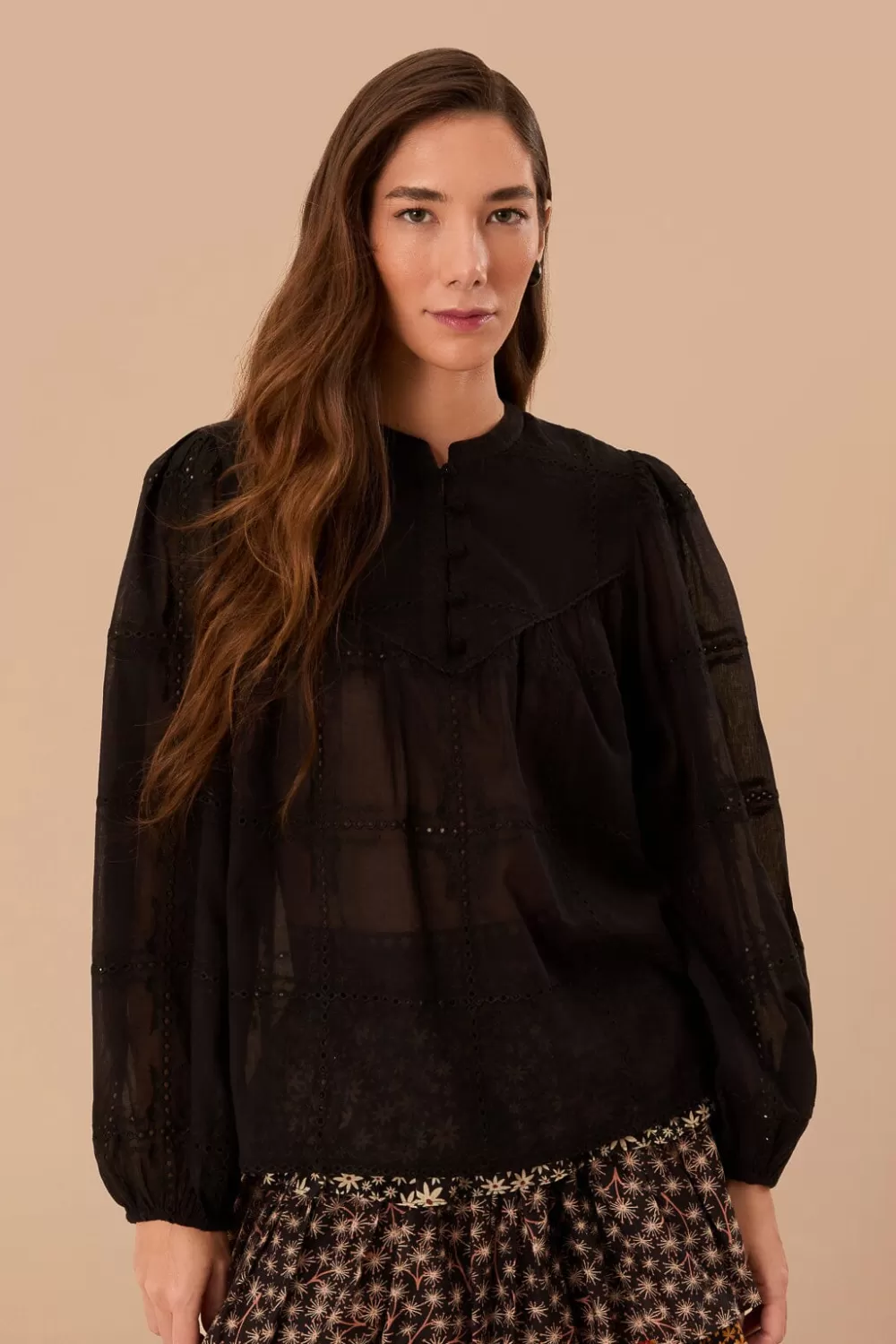 Black Scallops Long Sleeve Blouse | FARM Rio Cheap
