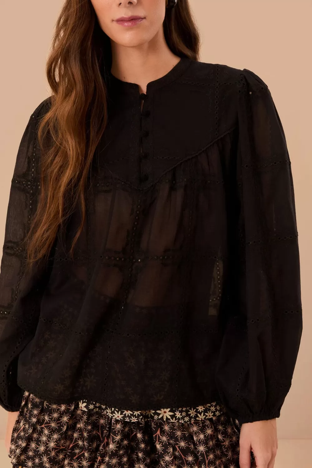Black Scallops Long Sleeve Blouse | FARM Rio Cheap