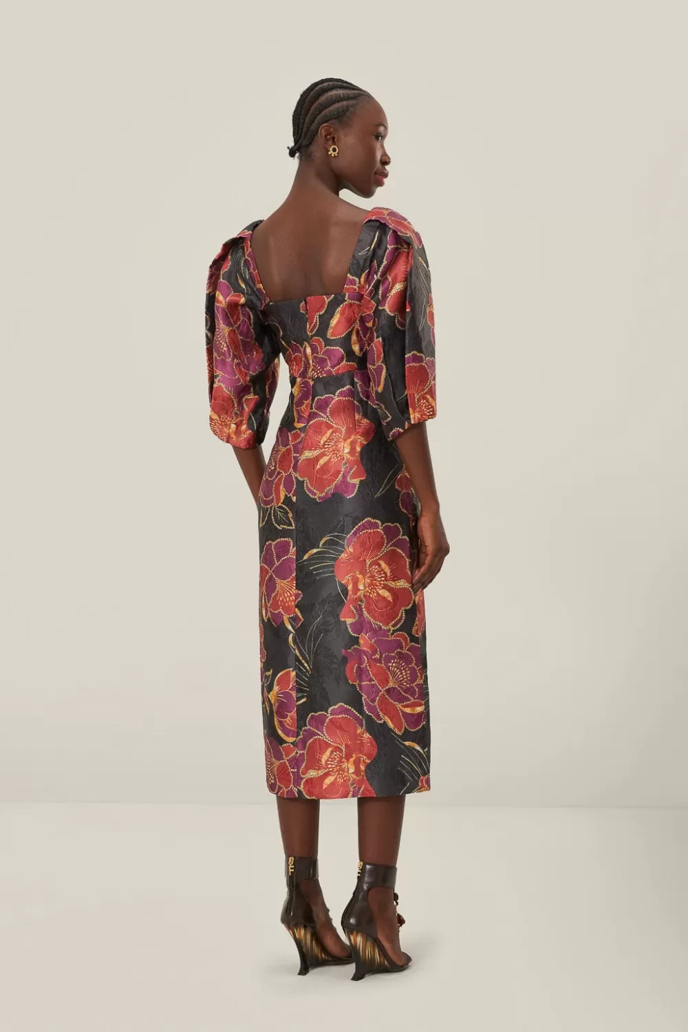 Black Shiny Chita Short Sleeve Midi Dress | FARM Rio Cheap
