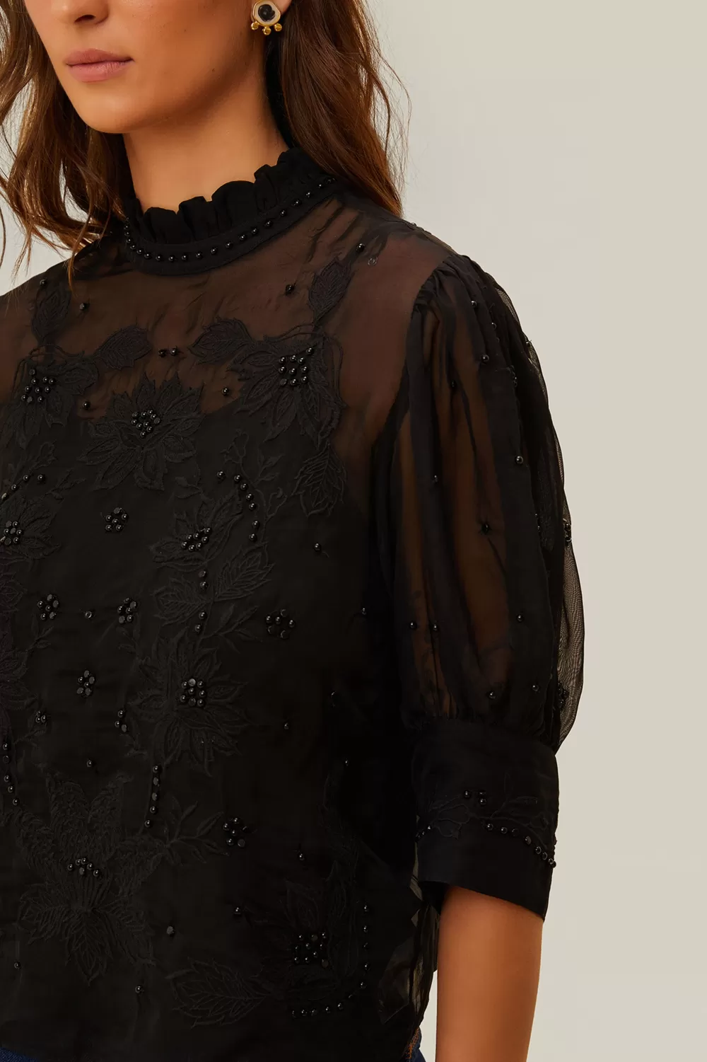 Black Short Sleeve Blouse | FARM Rio Discount