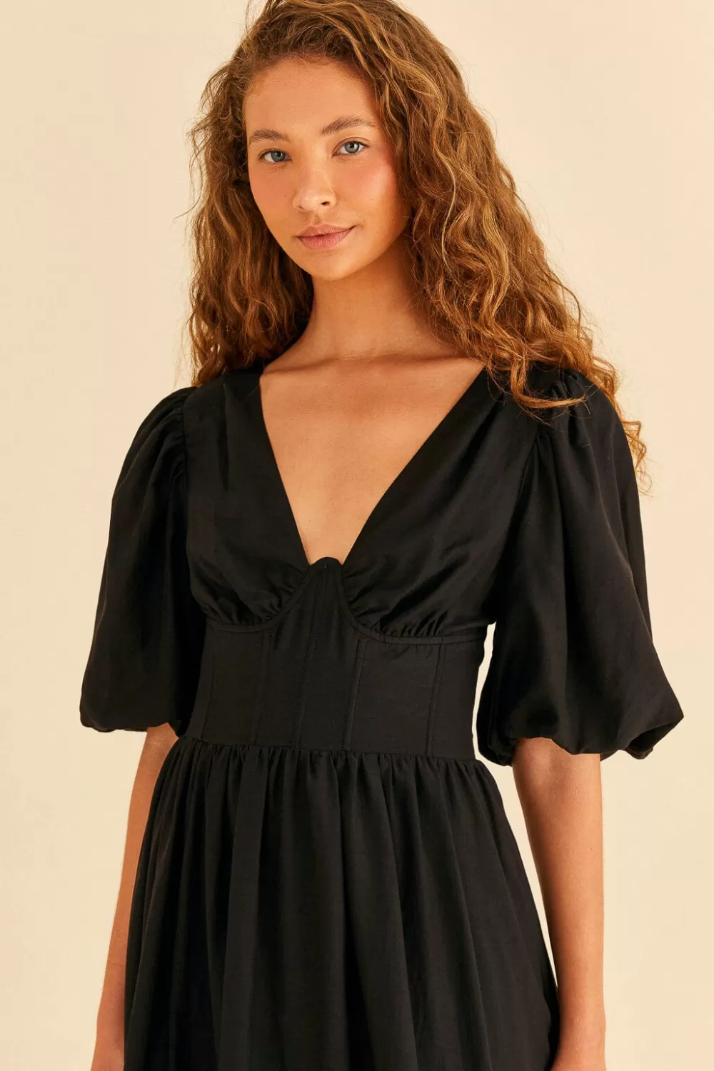 Black Short Sleeves Midi Dress | FARM Rio Sale